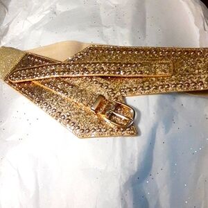 Belt. Glittery gold ladies stretch belt. Fits size L to 2x. NEW